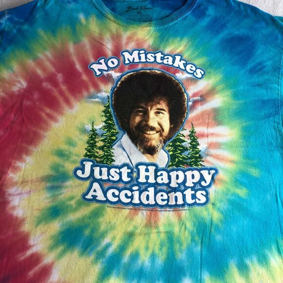 Bob Ross Tie Dye T Shirt No Mistakes Just Happy Accidents Sz XL 100% Cotton - Picture 2 of 6